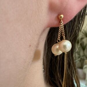 14k real solid gold earnings motherPearls Drop Earrings